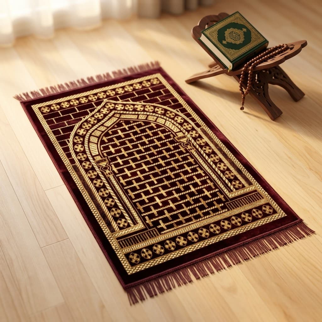 Premium Velvet Prayer Mat (Jai Namaz) โ Lightweight, Foldable & Travel-Friendly Islamic Prayer Rug | Soft Janamaz by Safar-e-Haram