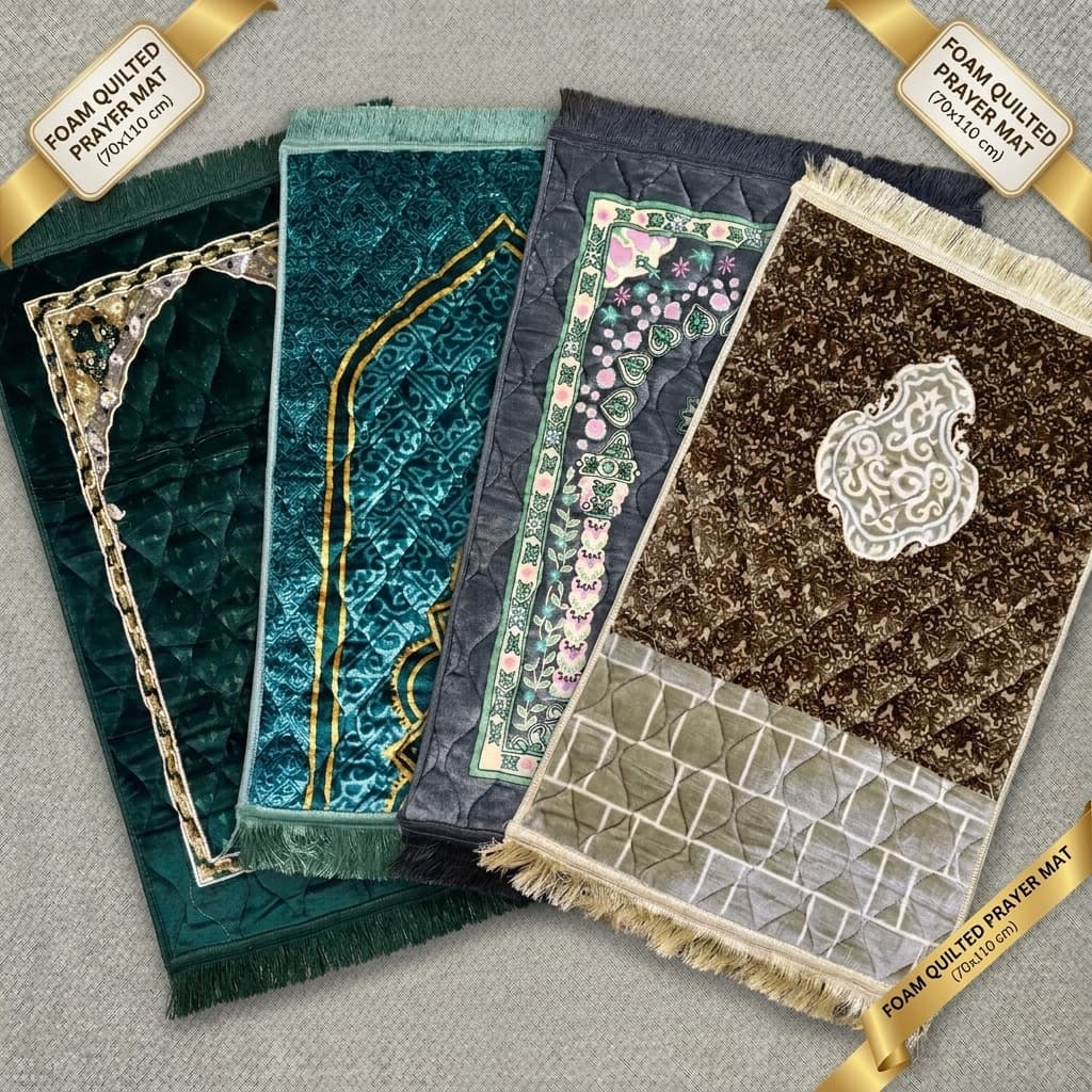 Premium Velvet Foam Quilted Prayer Mat – Soft Comfort Jai Namaz (70x110 cm) | Elegant Islamic Design Prayer Rug by Safar-e-Haram