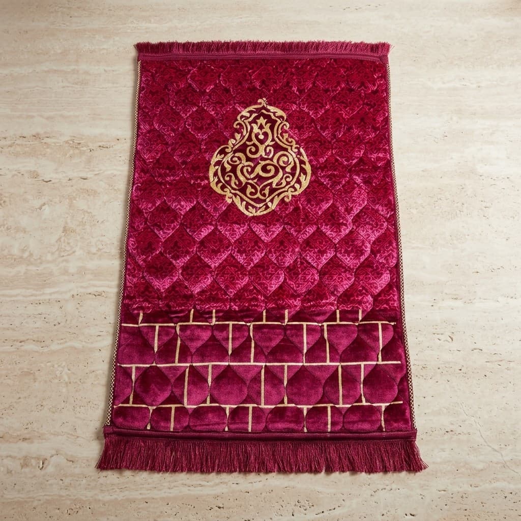 Premium Large Velvet Prayer Mat – Soft Quilted Foam Jai Namaz (80x120 cm) | Comfortable & Elegant Design