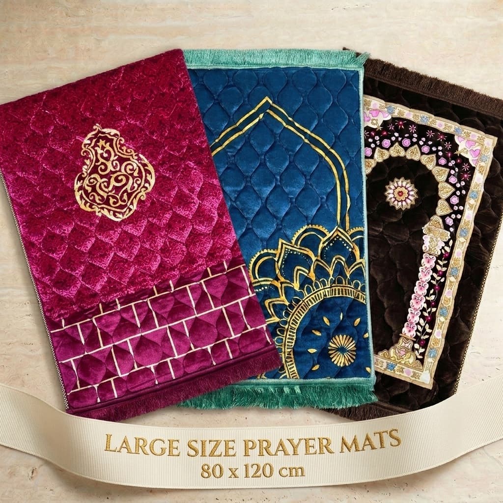 Premium Large Velvet Prayer Mat – Soft Quilted Foam Jai Namaz (80x120 cm) | Comfortable & Elegant Design