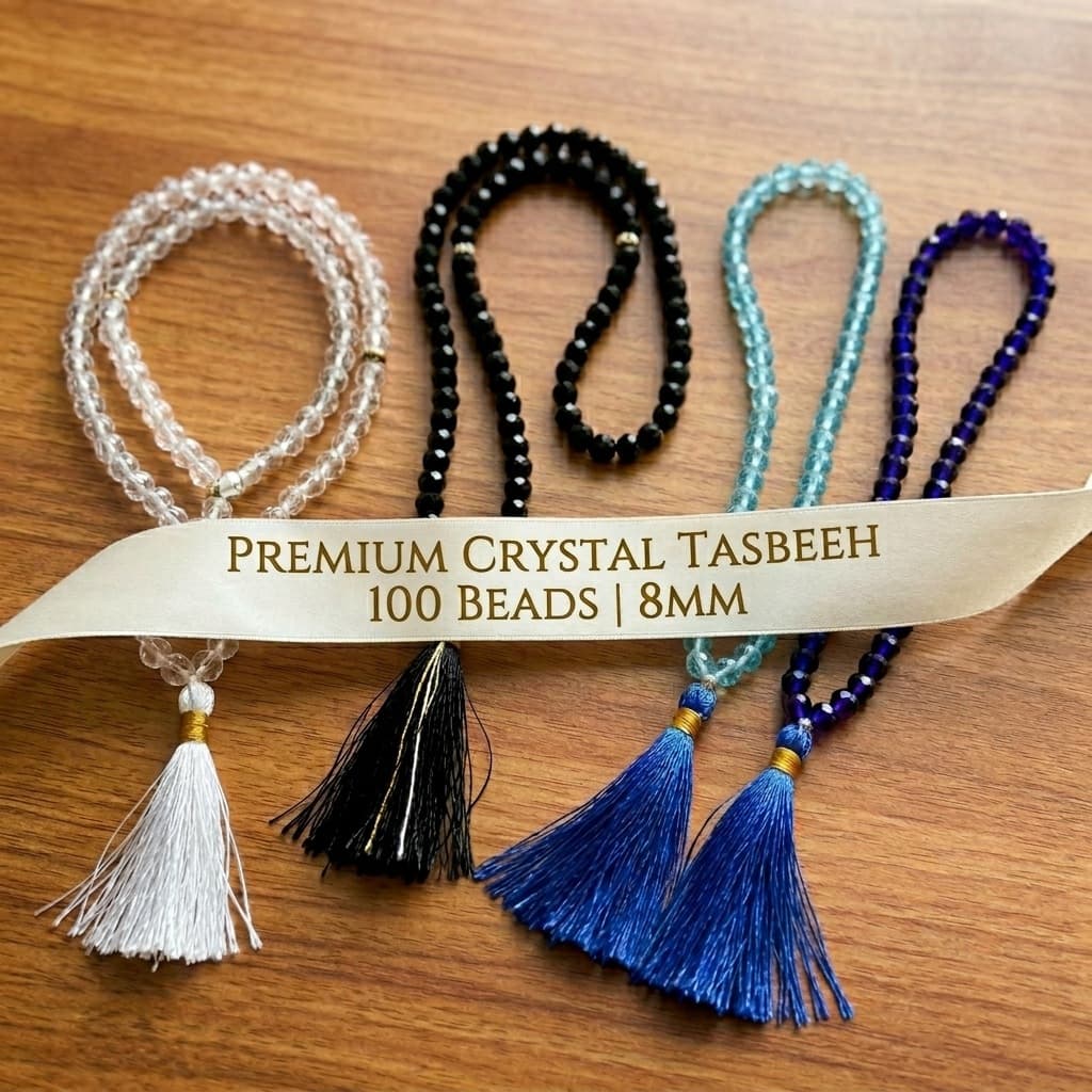Crystal 100 Beads Tasbeeh – 8mm Prayer Beads (Multiple Colors)